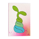 Painting of a green and blue swirling mound with a green sprout coming out top. 