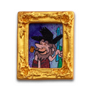 Painting of a cartoon hillbilly character, in an ornate gold frame.