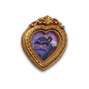 Heart-shaped frame with a purple creature face on a white background