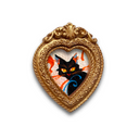 Heart-shaped frame with a black cat illustration on a white background