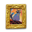 Decorative gold frame with a colorful cat illustration on a white background