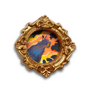 Decorative gold frame with a colorful cat illustration on a white background