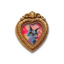 Heart-shaped frame with a colorful cat illustration on a white background