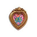 Heart-shaped frame with a colorful cat illustration on a white background