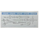 Graphite illustration of 4 chrome weapons, several swords and a small hand axe.