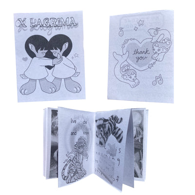 A mini zine comprising of small drawing and images in greyscale.