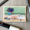 Illustration of Roy's, a large sign and a building that advertises a Motel and Cafe.