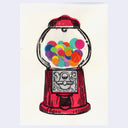 Illustration of a gumball machine with colorful gumballs on a white background