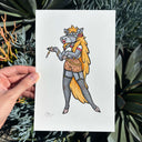 Illustration of an anthropomorphic gray horse with long, blonde hair and wearing a punk-rock inspired outfit.