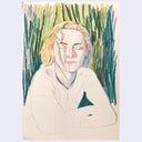 Colored pencil illustration of a woman sitting with her eyes closed with a shadow across her face of tall grass.