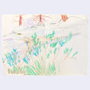 Colored pencil illustration of a loosely rendered landscape.