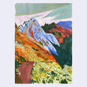 Painting of a mountainous landscape.