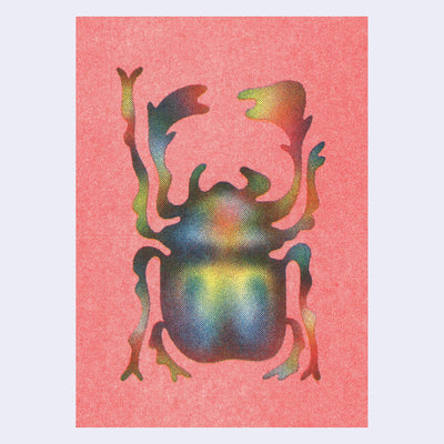 Colorful beetle illustration on a pink textured background