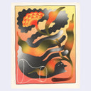 Risograph print with a cat and floral elements on a yellow background