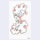 Artistic illustration of a woman with flowing hair on a white background