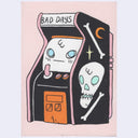 Painting of an arcade machine that says "Bad Days" with a ghost as the screen and skeletal iconography on the sides.