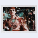 Painting based on a film still from Ben Hur of a man standing wearing Roman style armour.