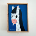 Framed artwork of a stylized white horse with black hair and speckling. It smokes a cigarette.