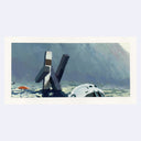 Painting based on a film still from Interstellar of a large structure consisting of 4 straight beams, at various angles.