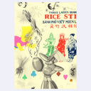 Illustration done in graphite and colored pencils on cream colored paper of a vintage-style branding for 'Three Ladies Brand' rice sticks with colorful illustrations to accompany it.