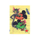 Cartoon characters on a piece of lined paper with a star and initials at the bottom.