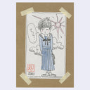 Illustration of a girl wearing a Japanese school girl's uniform with a long skirt. She holds a briefcase and has a slightly annoyed expression.