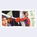 Illustration of a superhero character with a group of people in the background