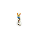 Toy figure of a cat character with a white coat and hat on a white background