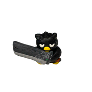 Gif of Badtz Maru sculpture, holding a very large sword and spinning to show all angles.