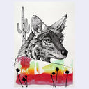 Artistic illustration of a wolf with a colorful background