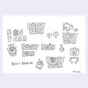Black ink line art drawings of the Uglydoll character, Bossy Bear.
