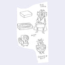 Ink illustration of a mock up of Darth Vader and of a cartoon goat as a robot.