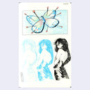 Illustration of 3 girls, mirrored copies of one another rendered in varying tones. Above is a pinned down butterfly.