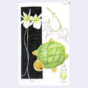Illustration of a turtle shaped melon pan, along with white flowers.
