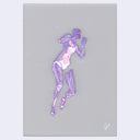 Outline of someone's body in purple color pencil, with skin only on their stomach and breasts.