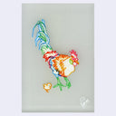 Colorful drawing of a rooster and chick on a light gray background