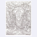 Very detailed line art illustration of a bear's face with lots of small characters creating it.