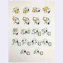 A vertical artwork featuring a grid of cartoon dog illustrations holding beer mugs, on a light cream background with a thin dark border. The beer gets emptier as the drawings go on.