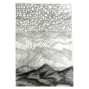 Black and white abstract landscape with wavy lines and textured surface