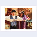 Painting of people in fancy attire in a fancy bedroom