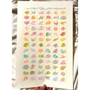Risograph print of a large grid of many different small fish in a unique cartoon style.