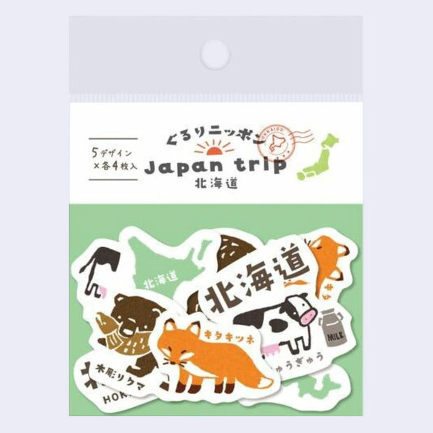 Flake sticker set of iconography themed around Hokkaido, Japan.