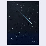 Painting of a starry night sky with a comet trail