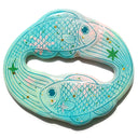 Sculpture modeled similar to an ouroboros, made of 2 fish with gold specks and star detailing.