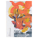 Colorful abstract artwork with a goldfish design on a white background