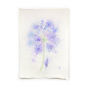A square watercolor painting of purple allium flowers on textured off-white paper, presented against a clean white background.
