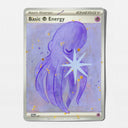 Painted over trading card with art that features a purple octopus-like creature with tentacles and a white starburst on a pale lavender field, with silver-gray card borders and small gold star accents.