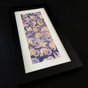 Rectangular watercolor painting, of a pattern of many space suited astronauts, floating in a purple galaxy background.