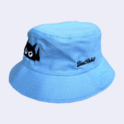 Baby blue bucket hat with black embroidered text that reads "giant robot" in cursive.