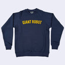 Navy blue sweatshirt with 'GIANT ROBOT' text in yellow on a light gray background